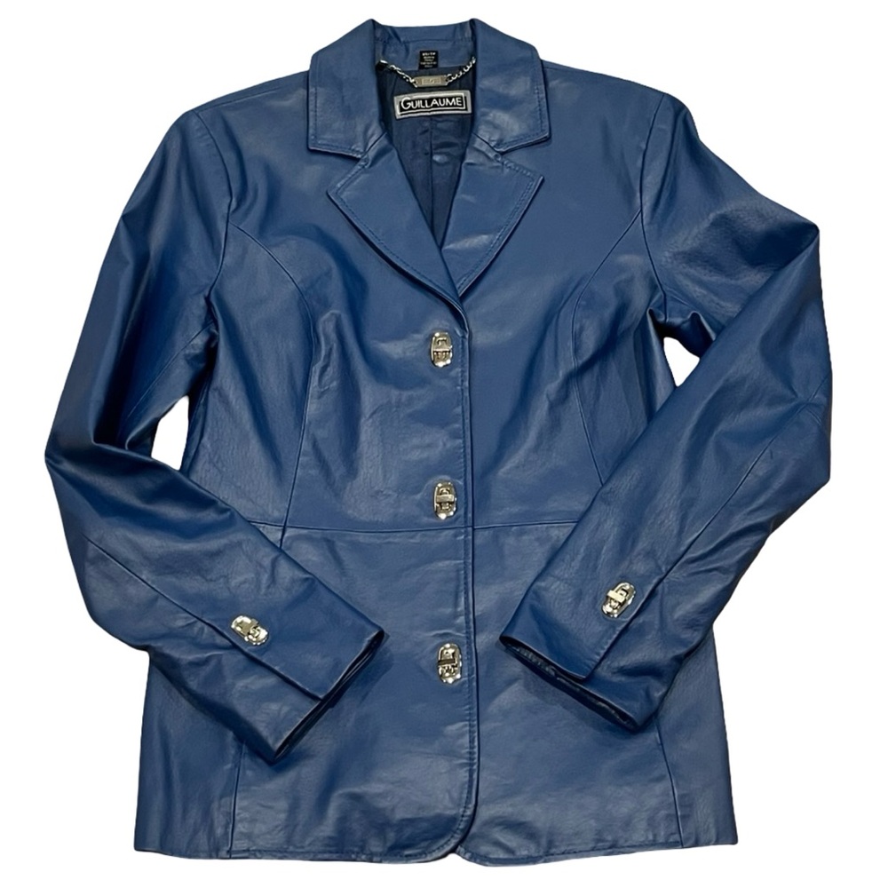 Vintage 100% Leather Jacket Coat With Silver Hardware Hidden Front Pockets Y2K - Picture 2 of 11